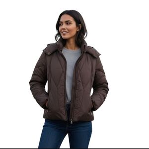 Calvin Klein Vintage Chocolate Brown Detachable Hood Down Jacket Size XL